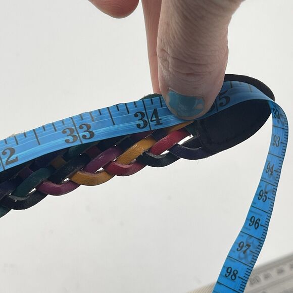 Omega Womens Braided Leather Belt Multicolor Woven SIZE MEDIUM 34" 90s Boho Gold - Picture 5 of 5